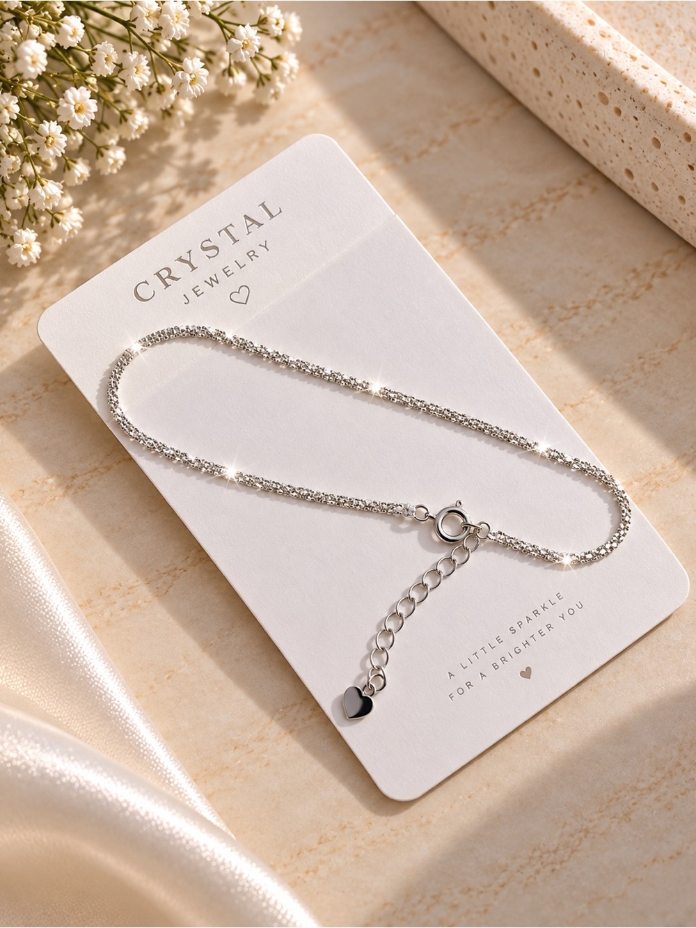 Silver Sparkle Bracelet with Heart Accent